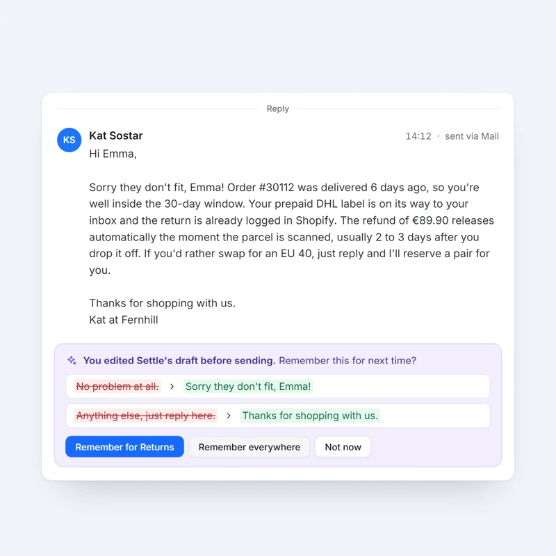 Settle offers to remember edits