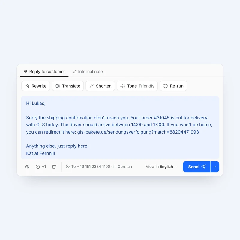 A German draft checked in English, then scheduled
